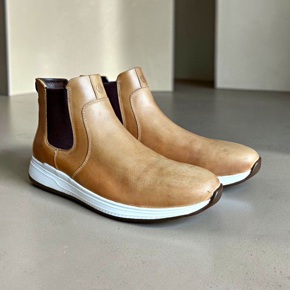 Johnston Murphy Mens 10M Tan Leather Chelsea Boots Memory Foam Sneaker Sole